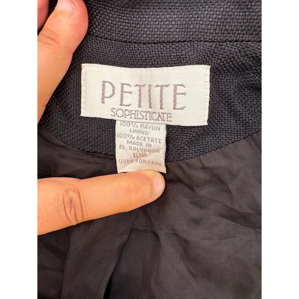 Petite Sophisticate Vintage Black Textured Blazer Jacket Size 12P Rayon Lined - Picture 1 of 13